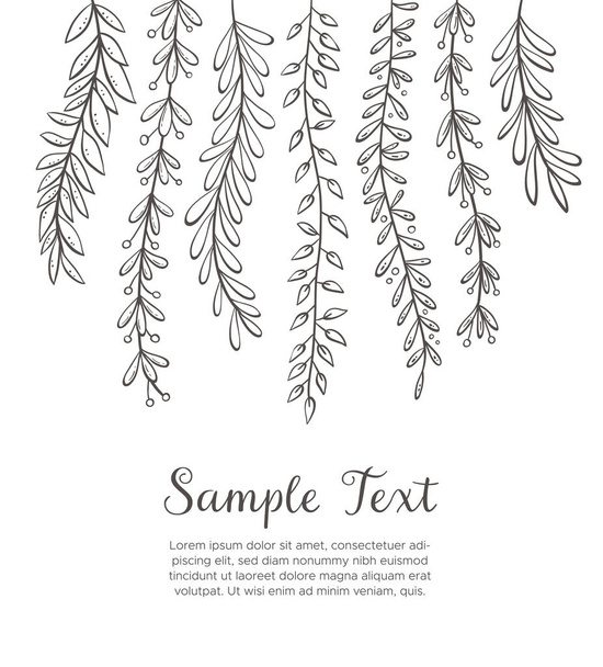 Dangling plants background. Hand drawn floral background isolated on white background. Vector illustration. - Wektor, obraz