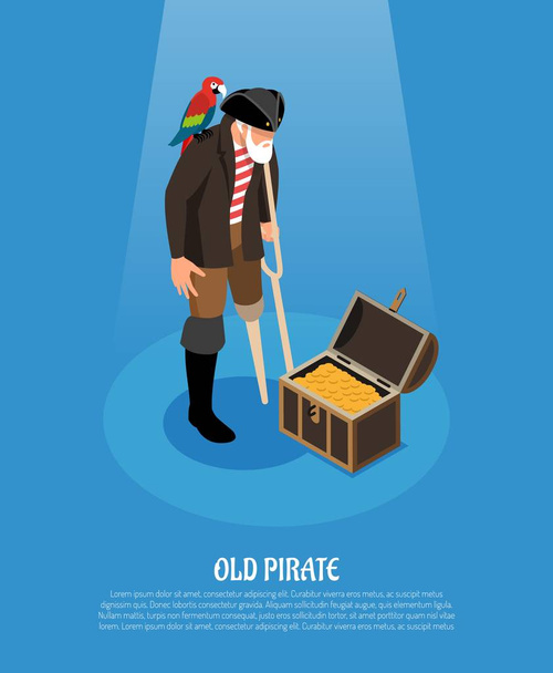 Stary pirat izometryczny skład - Wektor, obraz