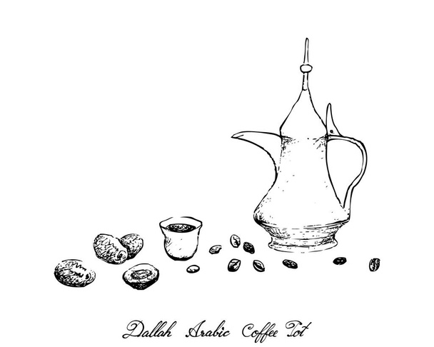 Cuisine turque, café chaud avec Dallah ou café arabe utilisé depuis des siècles pour brasser et servir Qahwa ou Gahwa
.  - Vecteur, image