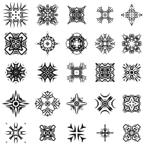 Conjunto de diferentes rosas tribales tatuaje diseño aislado sobre fondo blanco. Diseño polinesio
 - Foto, imagen