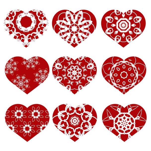 Romantic Red Heart Set Isolated on White Background. Image Suitable for Laser Cutting. Symbol of Valentines Day. - Fotoğraf, Görsel