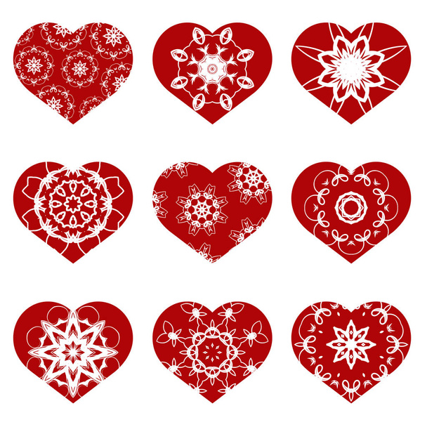 Romantic Red Heart Set Isolated on White Background. Image Suitable for Laser Cutting. Symbol of Valentines Day. - Fotoğraf, Görsel