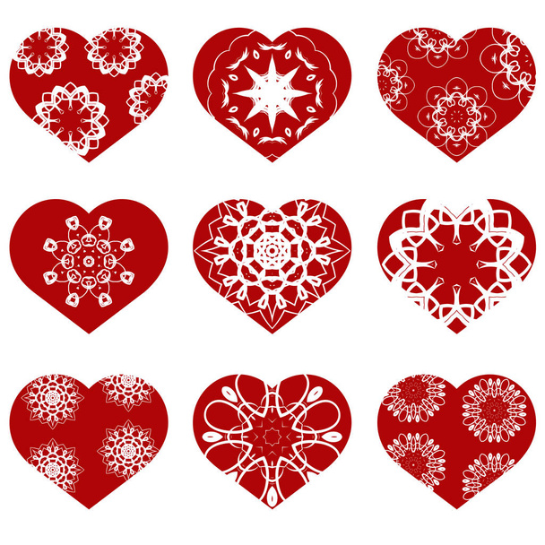 Romántico conjunto de corazón rojo aislado sobre fondo blanco. Imagen adecuada para el corte por láser. Símbolo del Día de San Valentín
. - Foto, Imagen