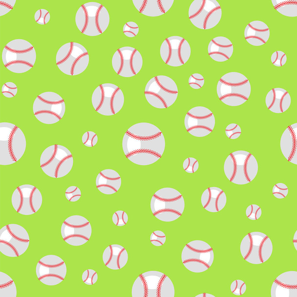 Baseball Seamless Pattern. Sport Background. Balls Isolated on Green Background. - Photo, Image