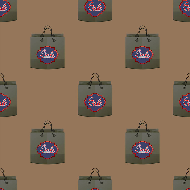 Shopping Paper Bag Seamless Pattern on Brown Background - Photo, Image