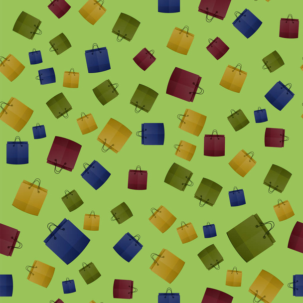 Colorido patrón sin costura bolsa de papel de compras sobre fondo verde
 - Foto, Imagen