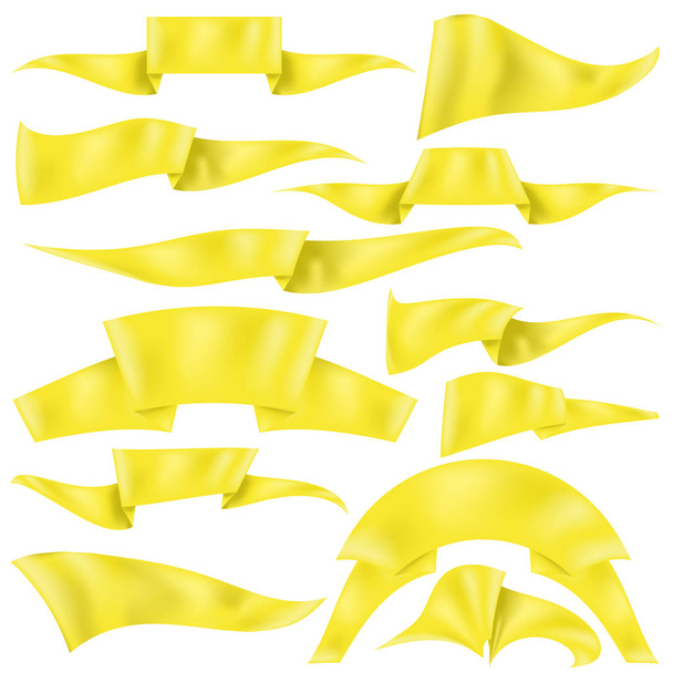 Σετ κίτρινες κορδέλες που απομονώνονται σε λευκό φόντο. Σημαία συλλογή - Φωτογραφία, εικόνα