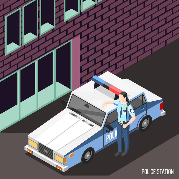 Police Station Isometric Background - Vector, Image