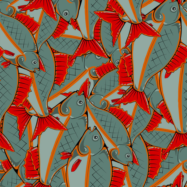 Свежие рыбы с красными плавниками и хвостами. Безшовная модель морепродуктов
 - Фото, изображение