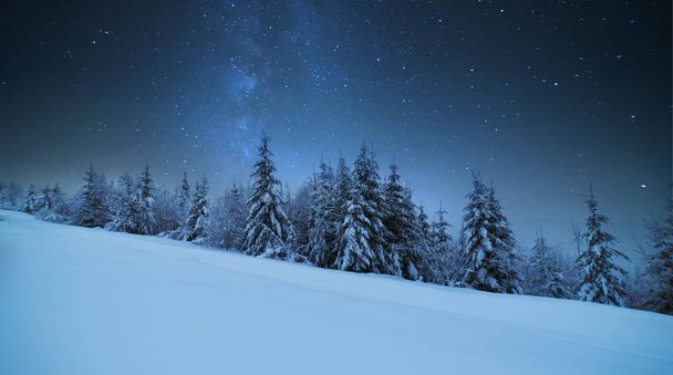 Tatras Mountains in winter at night with falling stars, Poland - Фото, изображение