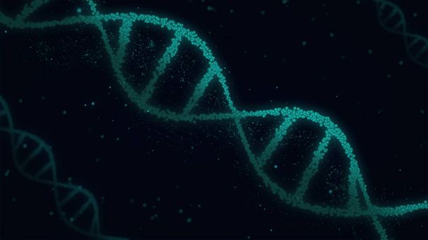 Dna 螺旋分子は、3 d イラストレーションを抽象化します。バイオ テクノロジー、遺伝学および生物学の概念。新技術の背景. - 写真・画像