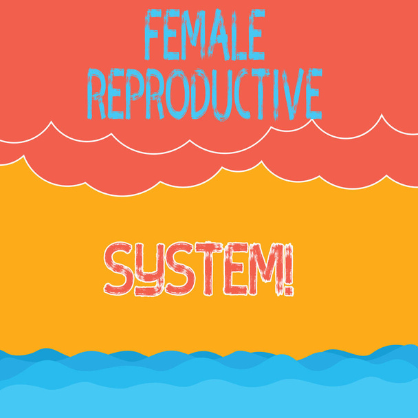 Text sign showing Female Reproductive System. Conceptual photo responsible in reproduction of new offspring Halftone Wave and Fluffy Heavy Cloud Seascape Scenic with Blank Text Space. - Photo, Image