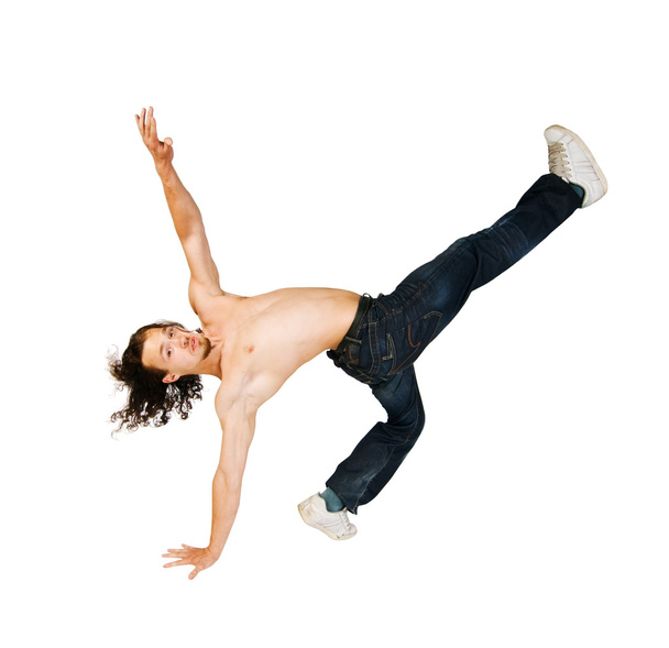 Parkour performer on white background - Photo, Image