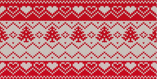Vector red and white knitted seamless pattern in Scandinavian style - Wektor, obraz