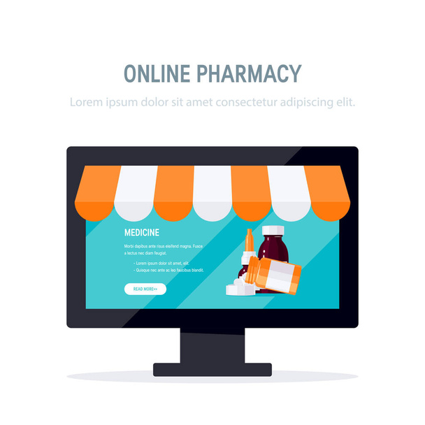 Online pharmacy vector concept in flat style - Vektor, obrázek