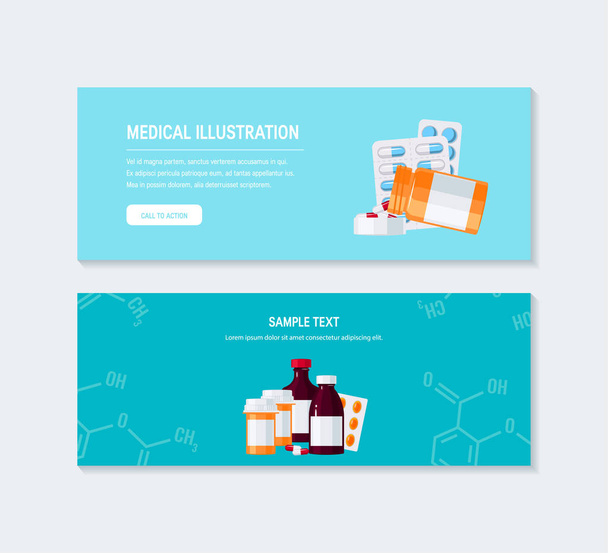 Medicine template for web banners in flat style - Vetor, Imagem