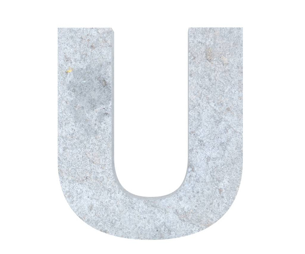 Concrete Capital Letter - U isolated on white background. 3D render Illustration - Foto, Imagen