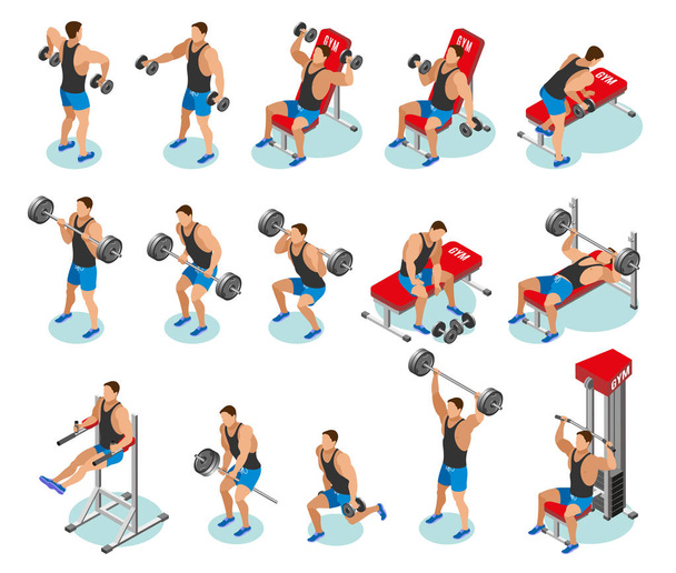 Body Building Isometric Icons - Vector, Image