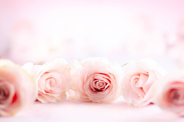 Bodegón festivo con rosas rosadas. Composición floral con rosas. Enfoque suave
. - Foto, imagen
