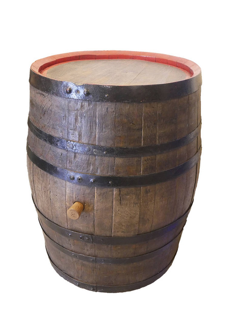 Eichenfass zur Produktion und Lagerung von Cognac auf weißem, isoliertem Hintergrund - Foto, Bild
