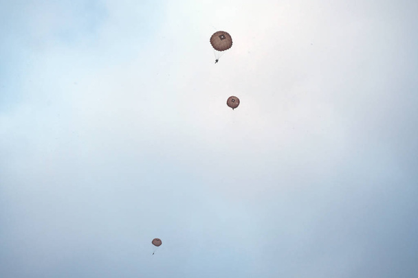 Három ejtőernyősök szépen javítanak az égen. - Fotó, kép