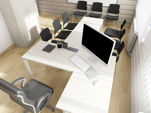 Büroeinrichtung in modernem Stil 3D-Rendering - Foto, Bild