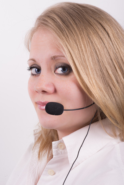 blondýnka, modrooký, profesionální ženské telefonní operátor - Fotografie, Obrázek