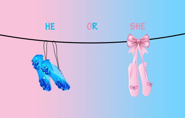 Sélectionnez un sexe d'embryon féminin ou féminin avec des chaussures de ballet et des chaussures de football
 - Photo, image
