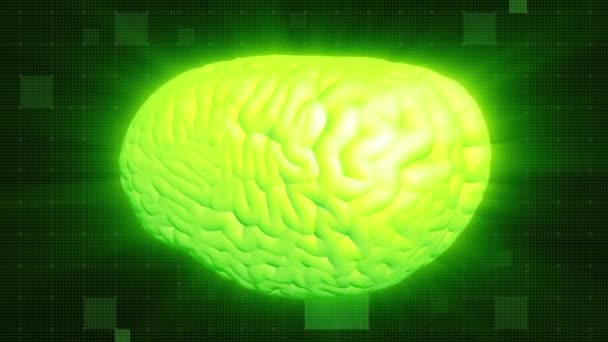 Rotación cerebral humana, efecto brillo. Cerebro brillante Aura verde. GUI médica Full HD. Lazo sin costura
 - Metraje, vídeo