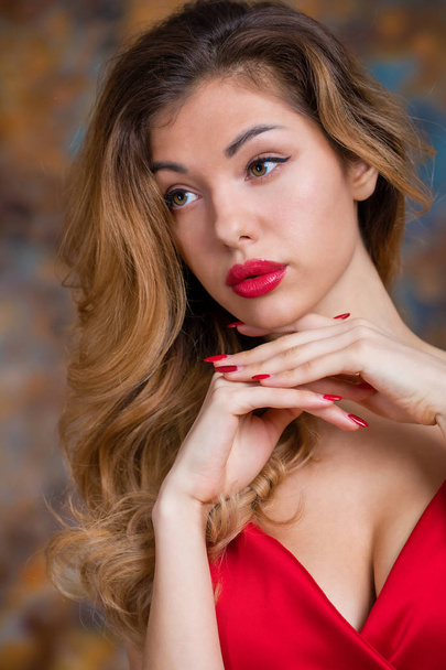 Very sexy and sensual girl with blond hair and red lips - Fotó, kép