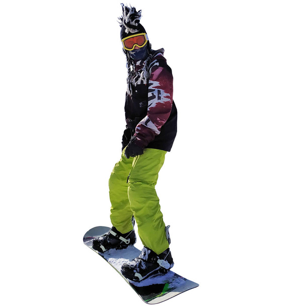 Snowboarder mohawk isolé en pantalon vert
 - Photo, image