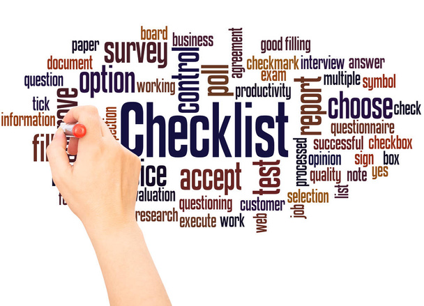 Checklist word cloud hand writing concept on white background. - Photo, Image