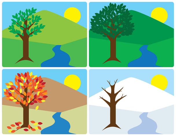 Un vettoriale piatto illustrazione di una campagna che attraversa il cambiamento delle stagioni
 - Vettoriali, immagini