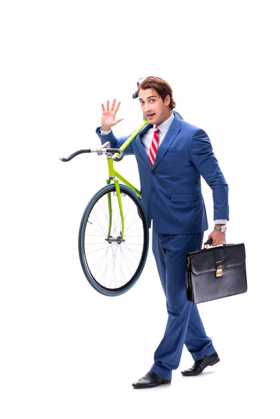 白い背景に分離された自転車を持ったビジネスマン - 写真・画像