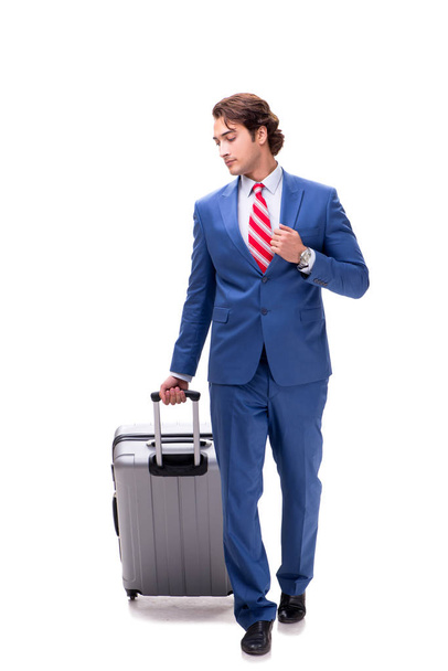 Young handsome businessman with suitcase isolated on white  - Fotó, kép