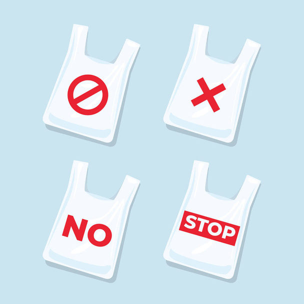 No plastic bags signs and icons set. - Vector, imagen