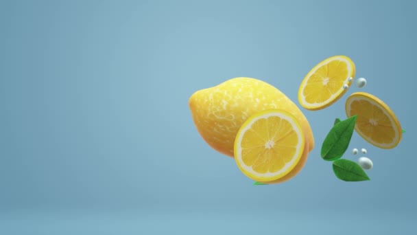 3d objekt citron na modré pro potraviny záběry. - Záběry, video