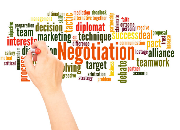 Negotiation word cloud hand writing concept on white background. - Photo, Image