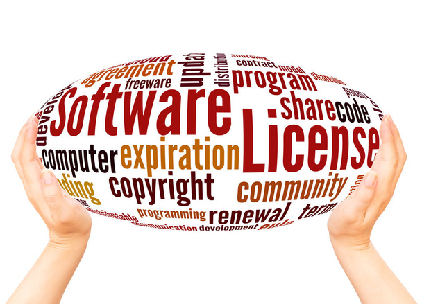Software Licenza parola nube mano sfera concetto su sfondo bianco
 - Foto, immagini