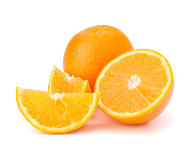Sliced orange fruit segments isolated on white background - Zdjęcie, obraz