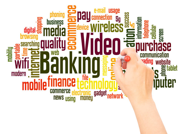 Video banking parola nube mano scrittura concetto su sfondo bianco
. - Foto, immagini