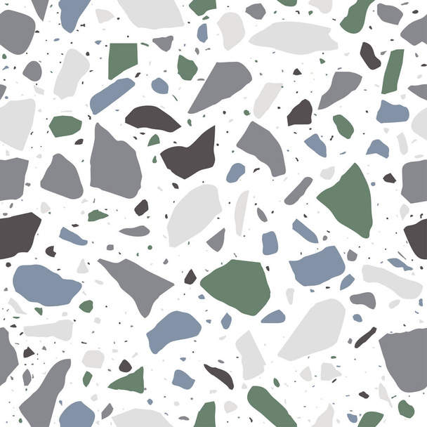Terrazzo seamless pattern. Мраморные полы в пастельных тонах. Полированная поверхность породы. Белый фон с цветными камнями. Векторная текстура
 - Вектор,изображение