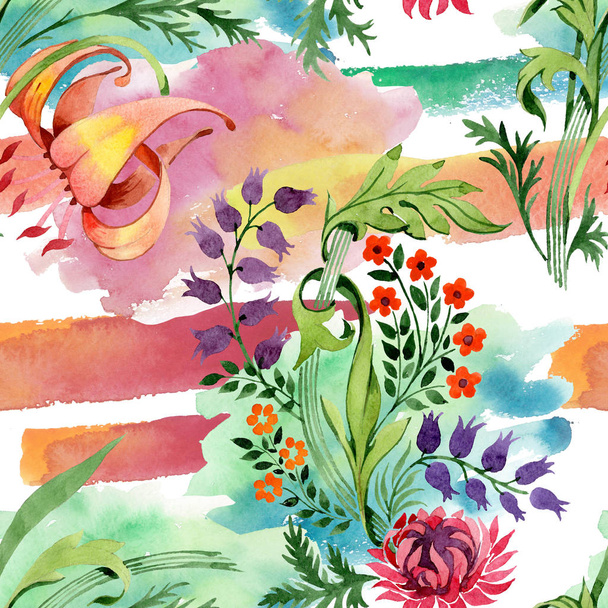 Ornament floral botanical flowers. Watercolor background illustration set. Seamless background pattern. - Photo, Image