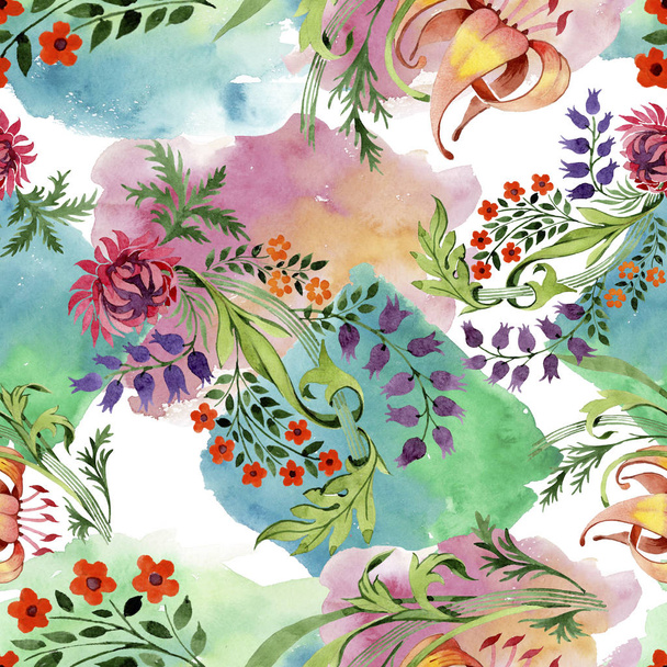 Ornament floral botanical flowers. Watercolor background illustration set. Seamless background pattern. - Valokuva, kuva