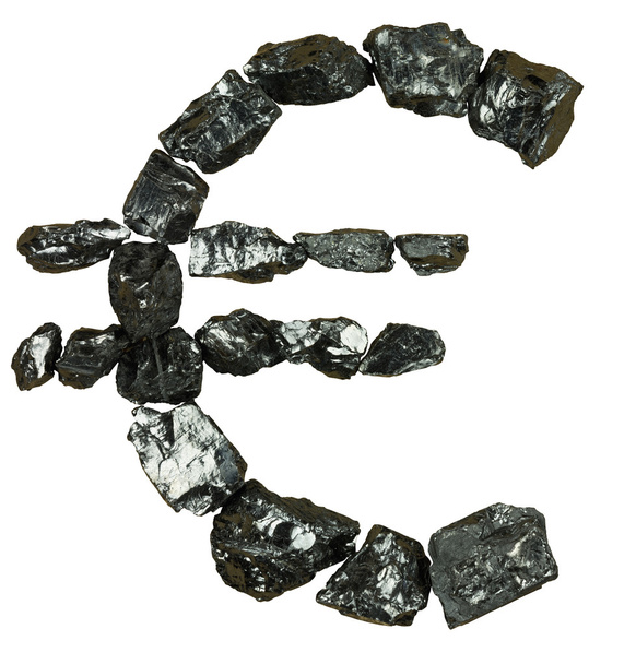 Euro symbol on sack from coal nugget - Photo, Image