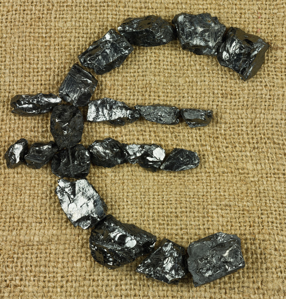 Simbolo euro sul sacco da pepita di carbone
 - Foto, immagini