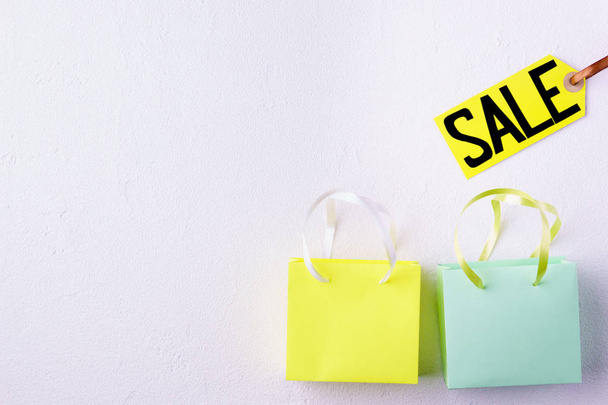sale template with shopping bags and price tag - 写真・画像