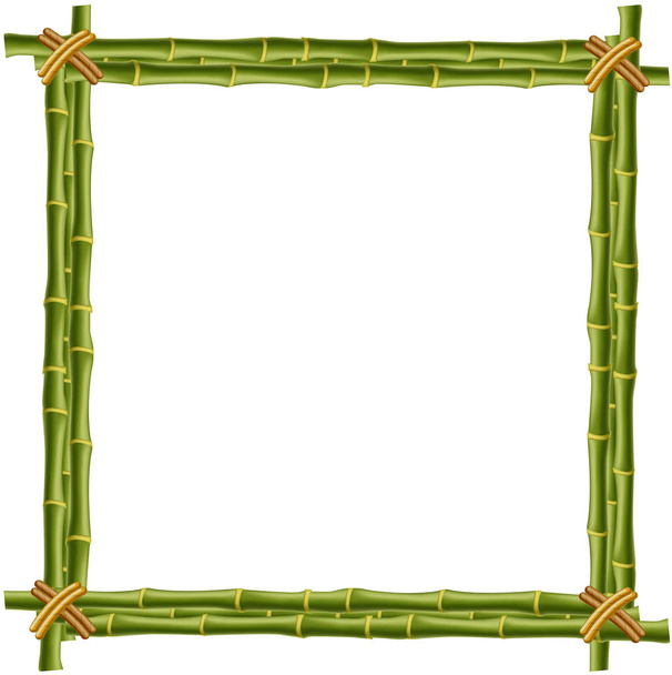 Marco de madera hecho de palos de bambú verde con espacio para texto o imagen. maqueta, clip art, borde, plantilla, marco de fotos aislado sobre fondo blanco
. - Foto, Imagen