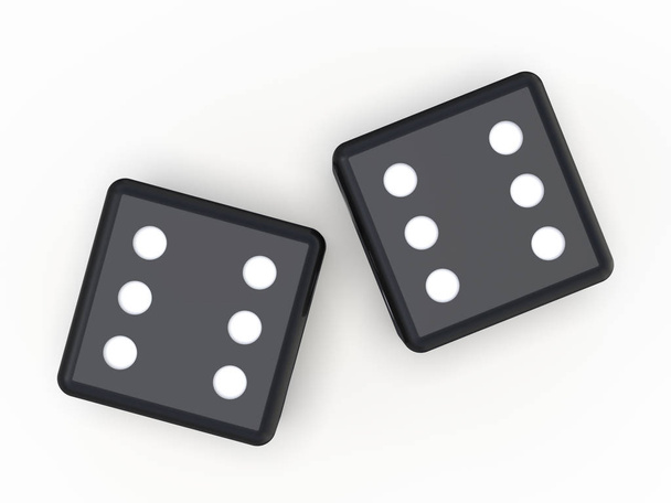 Black playing dice isolated on white background. 3D rendering - Photo, Image