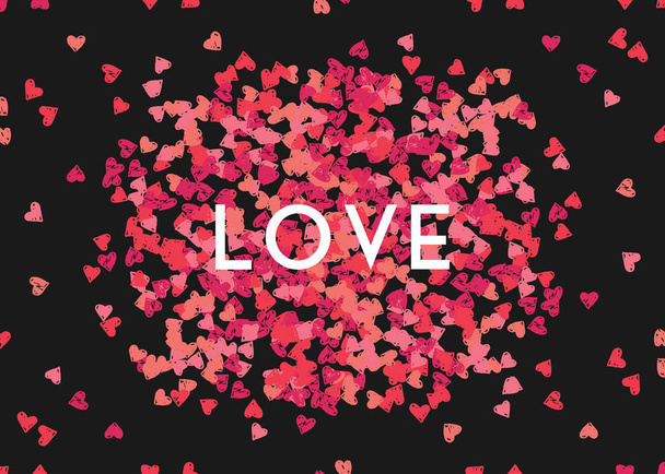 Plantilla de tarjeta de felicitación del Día de San Valentín con corazones rosados y texto dorado sobre fondo negro
. - Vector, imagen